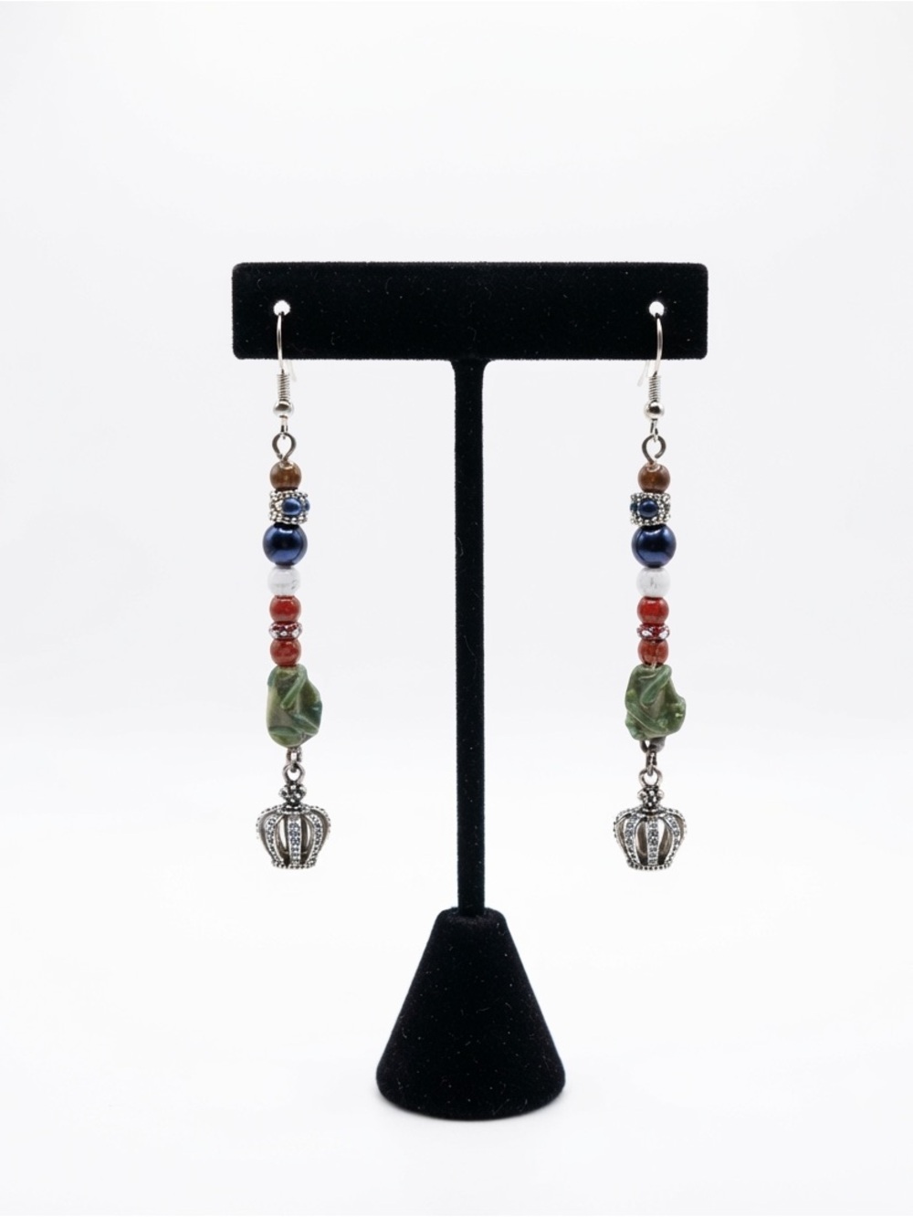 New Handmade Sterling Silver Queen Green Blue & Red Dangle OOAK Earrings